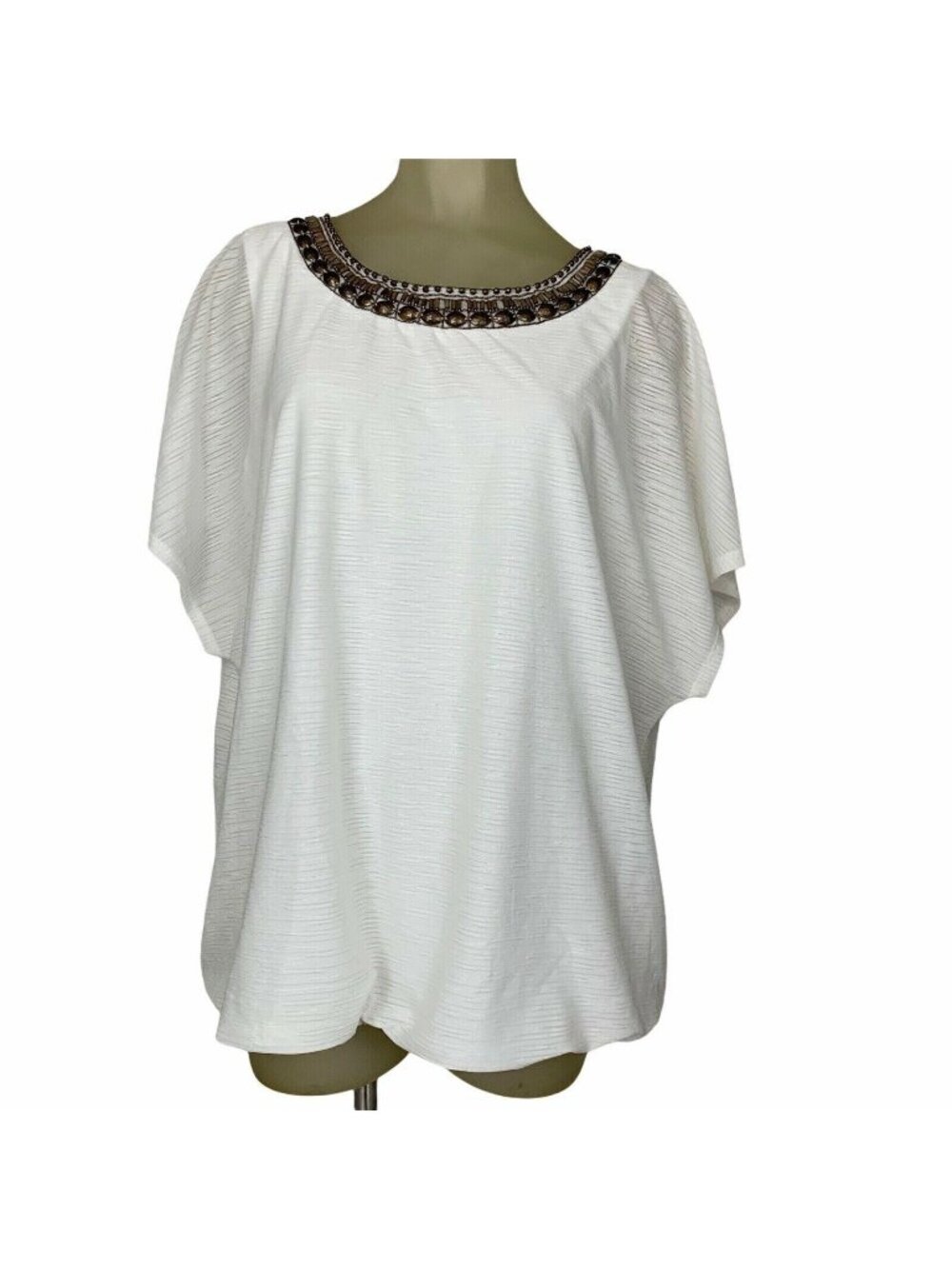 8 Of Hearts Women’s blouse top shirt ivory Beaded Embellished plus size 1X new